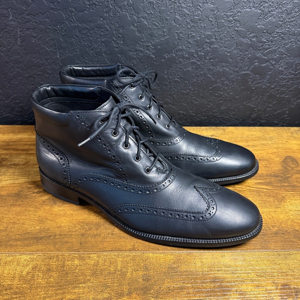 Cole‎ Haan C20285 Black Leather Wingtip Brogue Dress Ankle Boots Mens 11.5 M